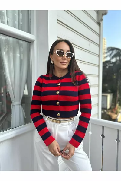 MALKOÇ BEY Knit Striped Short Cardigan