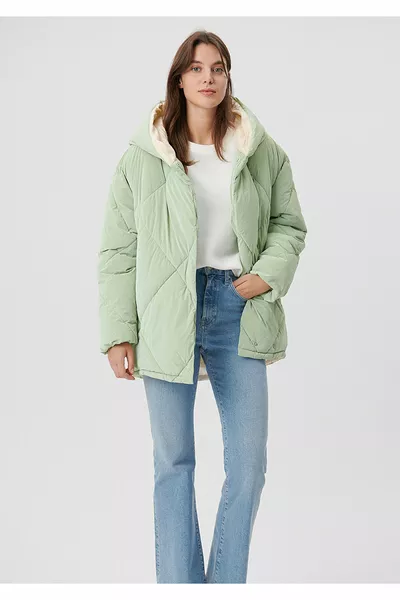 Giacca Trapuntata Verde Imbottita con Cappuccio 