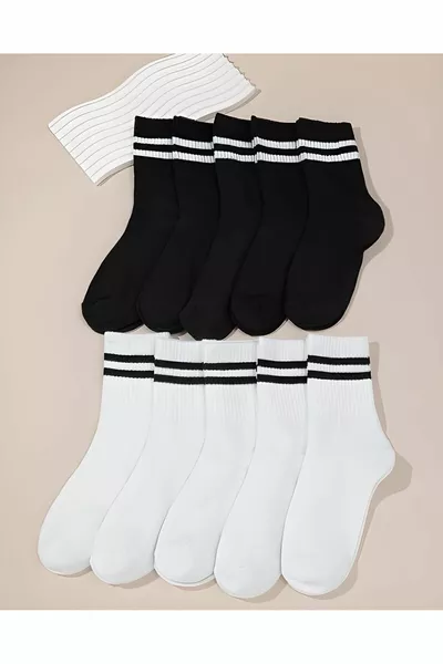 Unisex White Striped College Socks 8-Pack