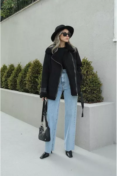 معطف بيلوش فاخر مبطن بالفراء المستورد