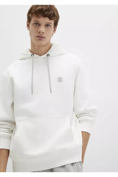 Logo Embroidered Hooded White Sweatshirt 