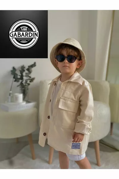 Cream Color Trench Denim Jacket Clothing for Children and Babies, Stylish for Holidays and Special Days