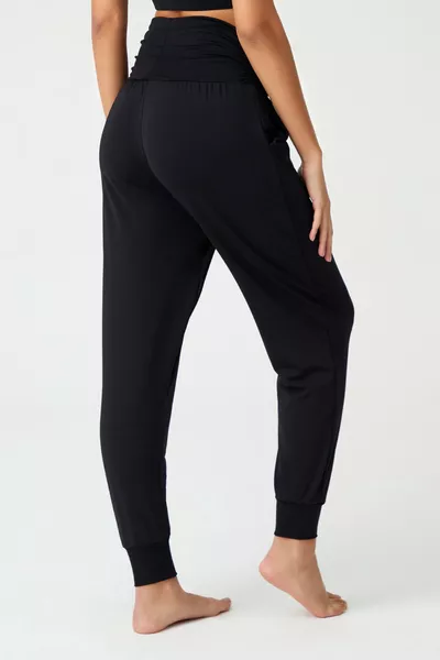 Black Elastic Waist Harem Pants Style Yoga Joggers