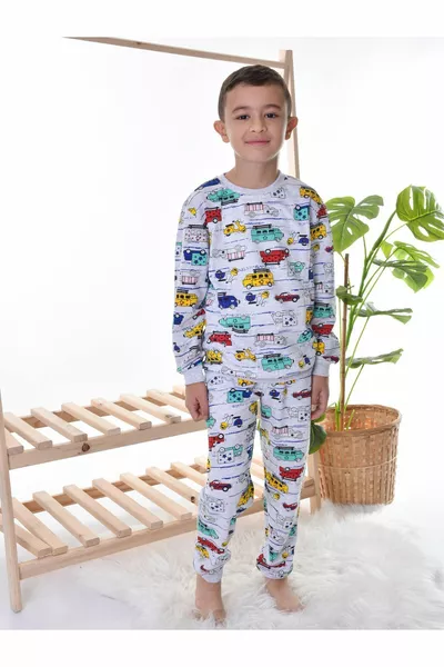Boys' Grey Pajama Set with Car Design