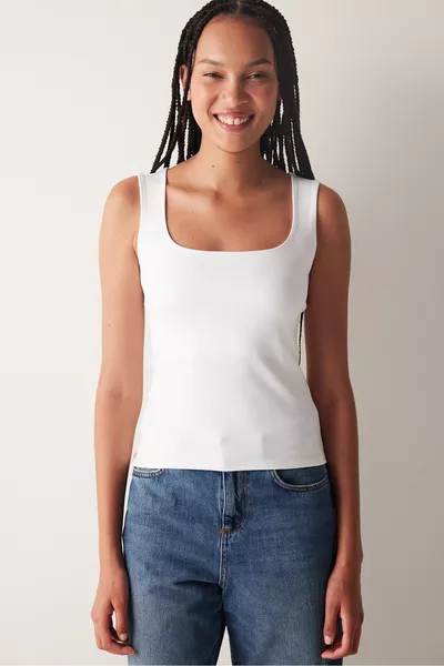 Square Neck Strappy White Top