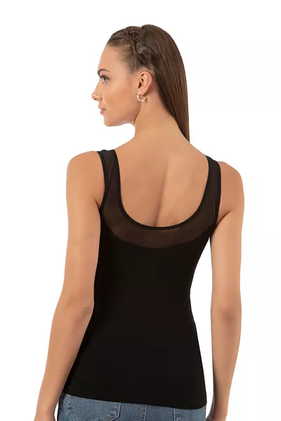 Özkan  Women's Cotton Stretch Supreme Tank Top with Thick Straps and Mesh Details