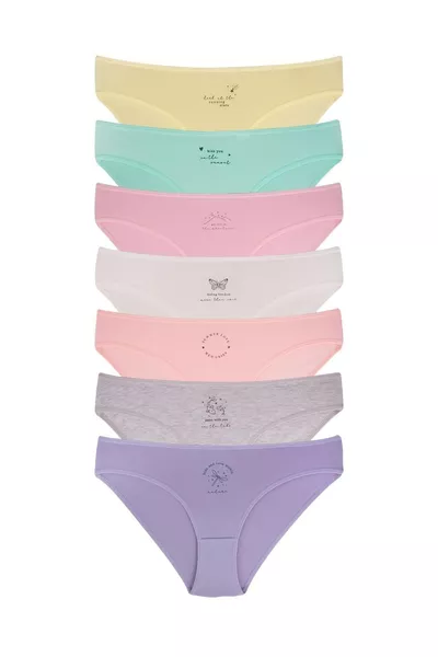 Kadın Çok Renkli Pamuklu Likralı Külot 7'li Paket 