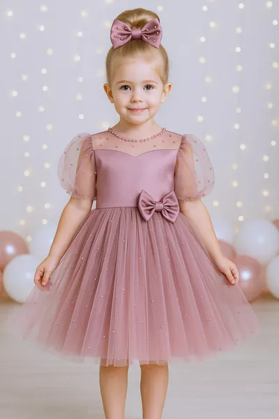 Feestjurk voor meisjes Tulle Satin met parels voor bruiloft en verjaardag