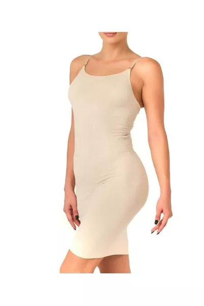 Beige Cream Women's Spaghetti Strap Lycra Tank Jumpsuit with Petticoat Lining Ceylanoğlu