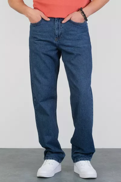 Мужские джинсы LEO синие прямые свободного кроя, % хлопок, мешковатые