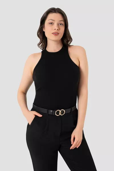 Dames Katoenen Geribbelde Look Halter Nek Basic Zwarte - Witte Tanktop 2-pack