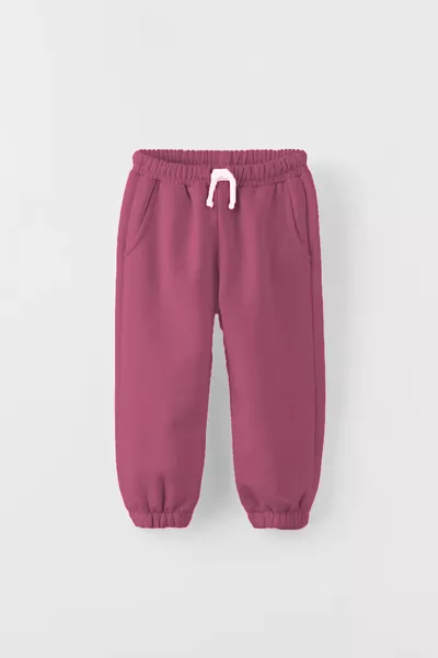 بنطال رياضي جوغر بجيب للأطفال من القطن بخيوط ثلاثية لون الكرز