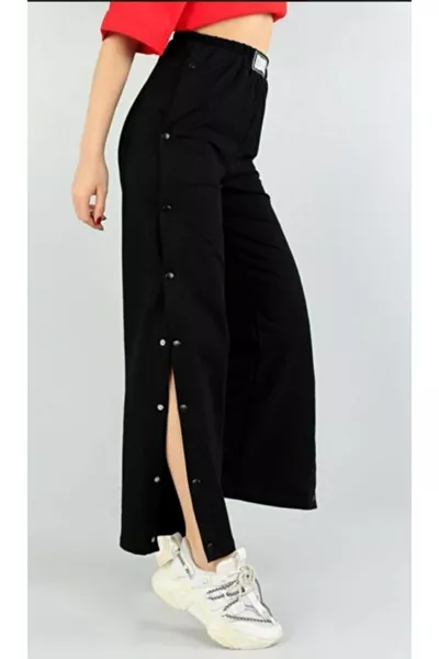 بنطال رياضي نسائي أسود بسحّاب جانبي