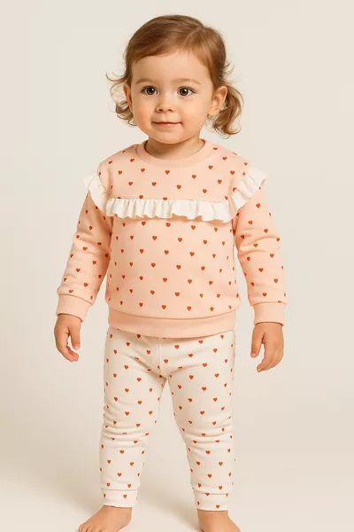 طقم طفلة بنقشة قلب بوليرا ملاك