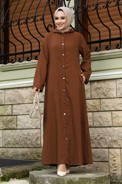 Ahsen Full-Length Buttoned Coat  Brown