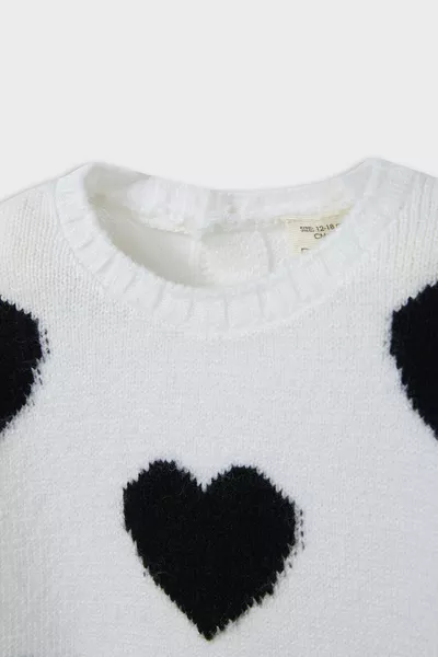 Girl Baby Heart Pattern Crew Neck Knit Sweater au