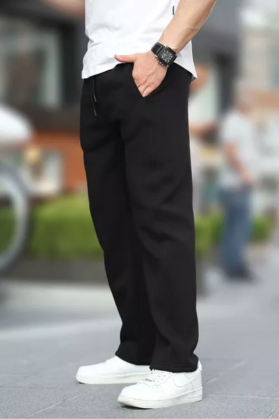 Черные спортивные штаны свободного кроя с прямыми штанинами 