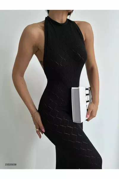 Zurück Strickkleid mit niedrigem Schlitz Schwarz