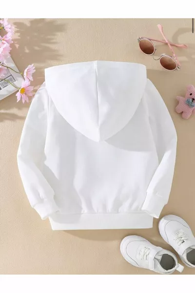 Sweat-shirt à capuche blanc pour fille avec imprimé petit ours mignon