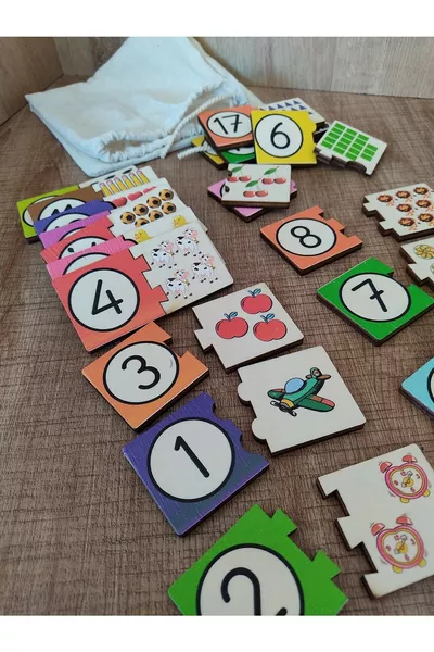 Puzzle di Legno Montessori per Abbinare Numeri Colorati e Quantità