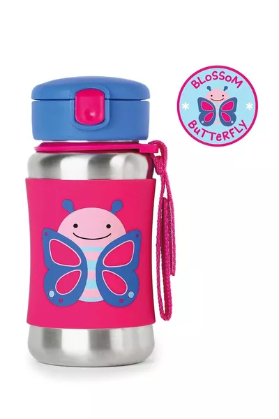 قارورة من الفولاذ المقاوم للصدأ بغطاء قش على شكل فراشة من حديقة الحيوان