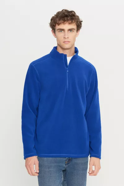 Мужской свитшот поло стандартного кроя синего цвета, анти-пиллинг, не скатывается, с термозащитой
