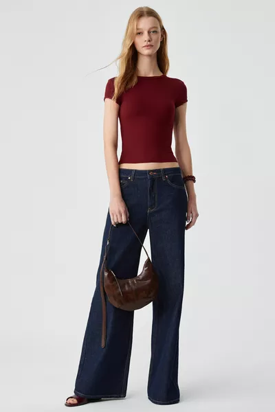 T-shirt femme DULCE coupe slim à manches courtes couleur brique