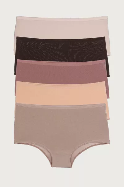 Damesonderbroek 5-pack Hoge Taille Katoen met Elastaan Beige