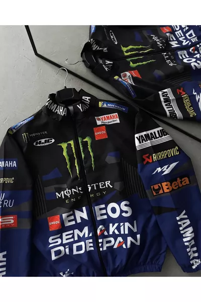 معطف مطر ورياح رجالي أسود بطبعة رقمية بسحاب