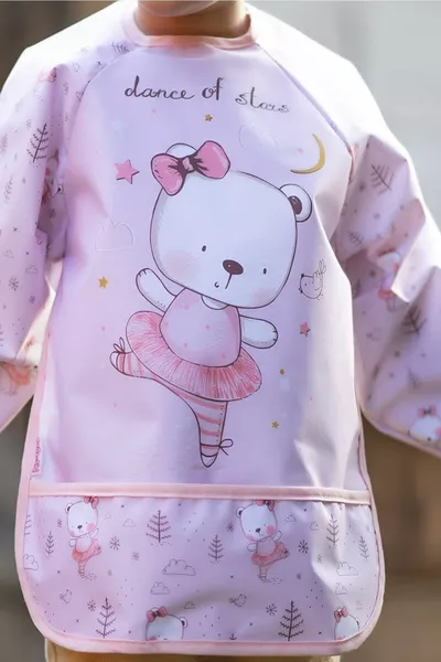 Bavaglino da pappa con maniche, impermeabile micro, motivo orso con fiocco, taglia 0-24 mesi