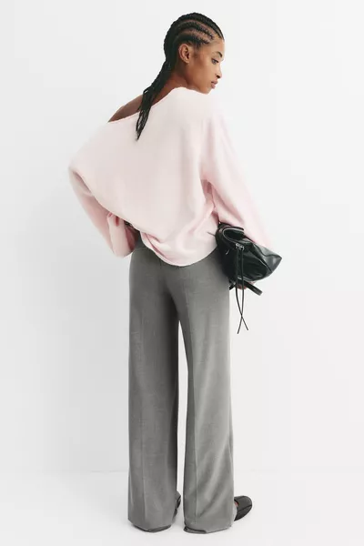 Pleated straight fabric trousers