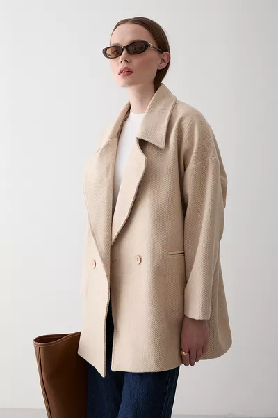 معطف كاشيه واسع بحجم كبير بنقشة سمك العمود، جودة الدرجة الأولى، حجر