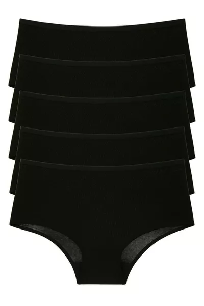 Women's High Waist Cotton Stretch Black Panties, Plus Size, Pack of 5