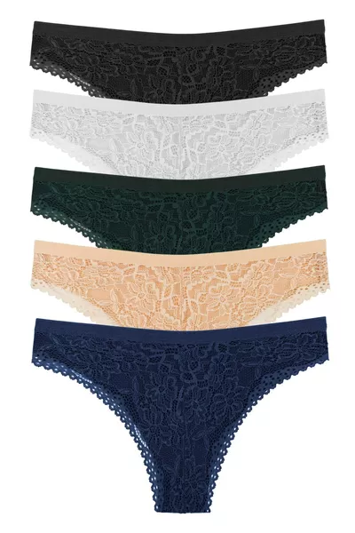 Dames Brazilian Slip met Kant Achterkant 5-Pack Set - 
