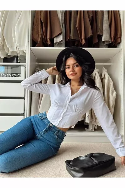 Damenhemd Crop Slim Fit Eng geschnitten mit elastischem Bund