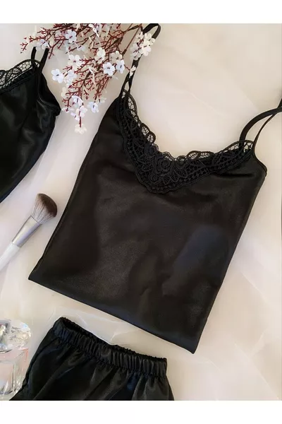 3-Piece Black Diamond Satin Bridal Set