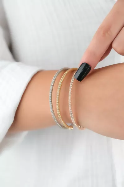 STEEL GOLD - ROSSE - SILVER COLOR 3-PIECE ZIRCON STONE TENNIS BRACELET SET DOES NOT FADE