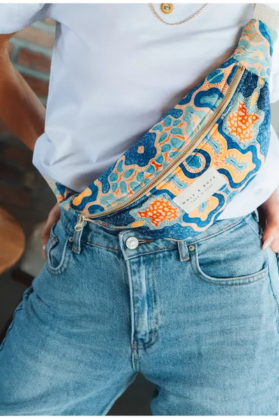 Wolf&Rock Gold Detaillierte Ethno-Muster Stoff Hüft- und Schultertasche