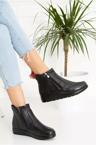 حذاء نسائي يومي للأمهات بسحاب مزدوج من الجلد الطبيعي كامل تقويم القدم