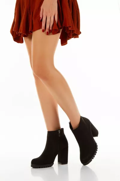 نسائي أسود من جلد الغزال ماتي تراك سول جولة اصبع القدم أحذية الكعب