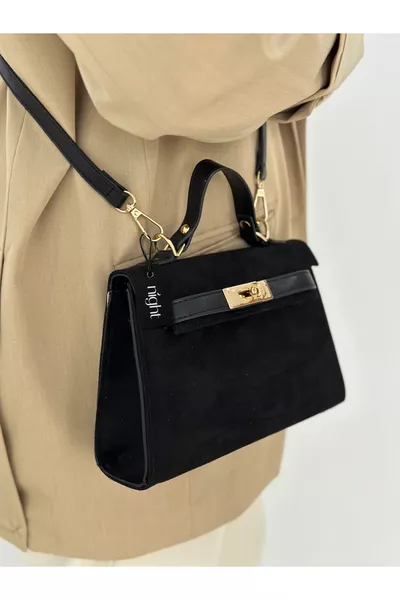 Borsa a mano e a spalla da donna Natalie Model in camoscio nero