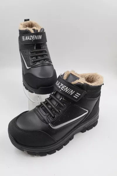 حذاء يومي صبياني صوف بلون أسود وبني