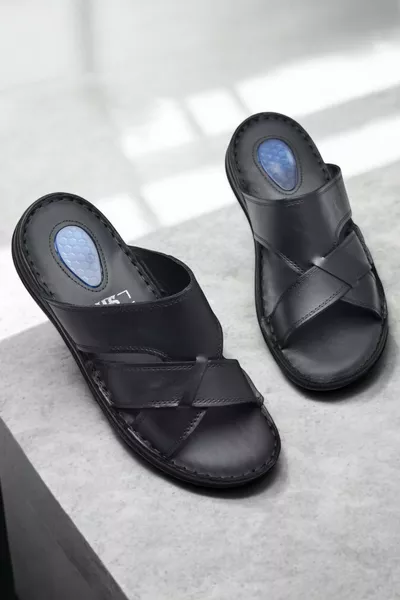 شبشب رجالي جل قاعدة  كامل تقويم العظام يومي من الجلد الطبيعي داخله وخارجه من الجلد الطبيعي