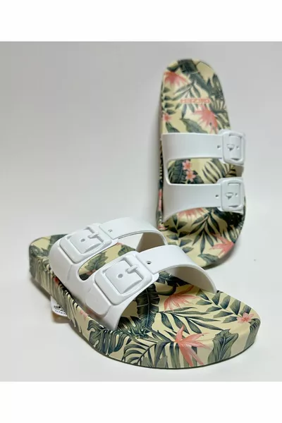 KAYDIRMAZ ANATOMİK TABAN BEYAZ ÇİFT BANTLI TOKASIZ KADIN EV SOKAK MİSAFİR VE ISLAK ZEMİN TERLİĞİ