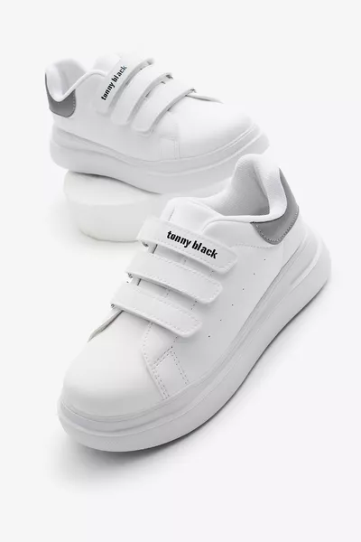 Children's Unisex White Silver EVA Phylon Sole Triple Velcro Sports Shoes