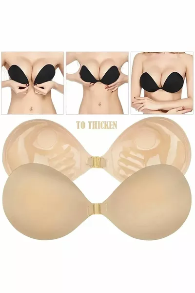 حمالة صدر سهلة الارتداء بدون خياطة، غير مرئية، لاصقة ذاتيًا، مصنوعة من السيليكون، مزدوجة الحشوة للسهرات