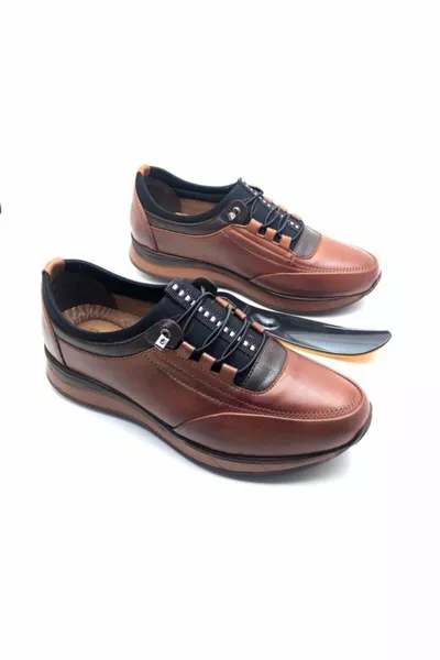 حذاء رجالي بني جلد طبيعي مريح تمامًا للجسم