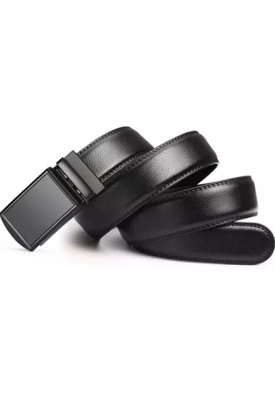 حزام رجالي كلاسيكي أسود أوتوماتيكي بدون ثقوب مع إبزيم