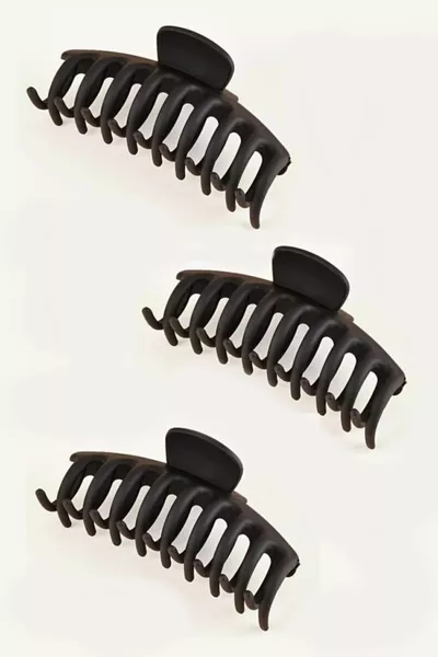 طقم مشابك شعر نسائي ثلاثي أسود مقاس XL كبير وعصري