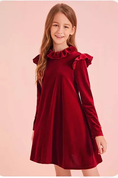 Robe en velours avec détail à volants
